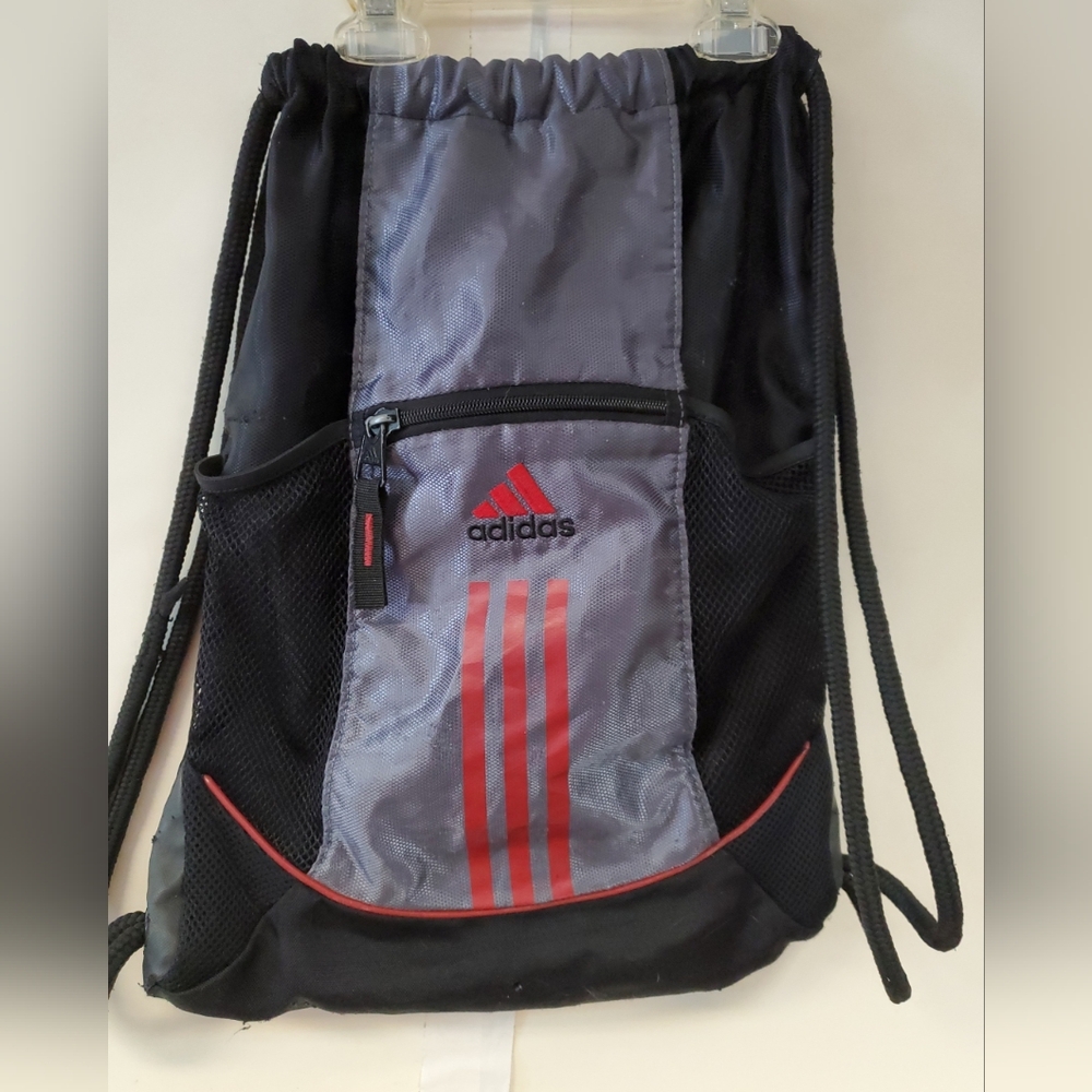Adidas Sackpak Drawstring Backpack Gym Tote Bag Black Grey Red Logo Unisex
